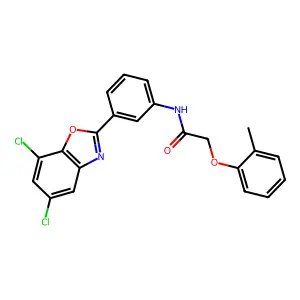 N-[3-(5,7-dichloro-1,3-benzoxazol-2-yl)phenyl]-2-(2-methylphenoxy)acetamide structure