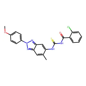 2-chloro-N-[[2-(4-methoxyphenyl)-6-methylbenzotriazol-5-yl]carbamothioyl]benzamide structure