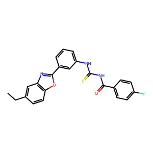 N-[[3-(5-ethyl-1,3-benzoxazol-2-yl)phenyl]carbamothioyl]-4-fluorobenzamide structure