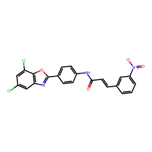 (2E)-N-[4-(5,7-dichloro-1,3-benzoxazol-2-yl)phenyl]-3-(3-nitrophenyl)prop-2-enamide structure