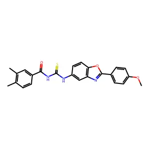N-[[2-(4-methoxyphenyl)-1,3-benzoxazol-5-yl]carbamothioyl]-3,4-dimethylbenzamide structure
