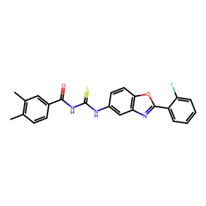 N-[[2-(2-fluorophenyl)-1,3-benzoxazol-5-yl]carbamothioyl]-3,4-dimethylbenzamide structure