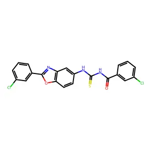 3-chloro-N-[[2-(3-chlorophenyl)-1,3-benzoxazol-5-yl]carbamothioyl]benzamide structure