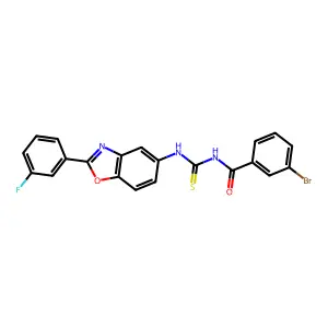 3-bromo-N-[[2-(3-fluorophenyl)-1,3-benzoxazol-5-yl]carbamothioyl]benzamide structure