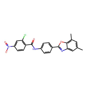 2-chloro-N-[4-(5,7-dimethyl-1,3-benzoxazol-2-yl)phenyl]-4-nitrobenzamide structure