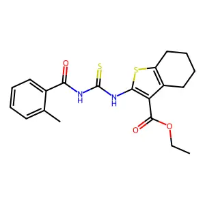 ethyl 2-({[(2-methylbenzoyl)amino]carbothioyl}amino)-4,5,6,7-tetrahydro-1-benzothiophene-3-carboxylate structure