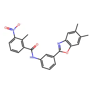 N-[3-(5,6-dimethyl-1,3-benzoxazol-2-yl)phenyl]-2-methyl-3-nitrobenzamide structure