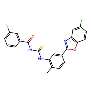 N-[[5-(5-chloro-1,3-benzoxazol-2-yl)-2-methylphenyl]carbamothioyl]-3-fluorobenzamide structure