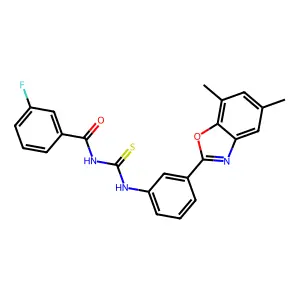 N-[[3-(5,7-dimethyl-1,3-benzoxazol-2-yl)phenyl]carbamothioyl]-3-fluorobenzamide structure