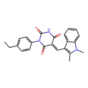 (5Z)-5-[(1,2-dimethylindol-3-yl)methylidene]-1-(4-ethylphenyl)-1,3-diazinane-2,4,6-trione structure