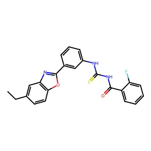 N-[[3-(5-ethyl-1,3-benzoxazol-2-yl)phenyl]carbamothioyl]-2-fluorobenzamide structure