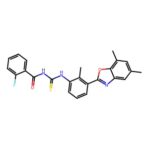 N-[[3-(5,7-dimethyl-1,3-benzoxazol-2-yl)-2-methylphenyl]carbamothioyl]-2-fluorobenzamide structure