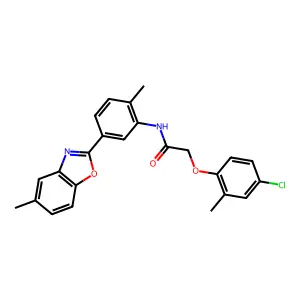 2-(4-chloro-2-methylphenoxy)-N-[2-methyl-5-(5-methyl-1,3-benzoxazol-2-yl)phenyl]acetamide structure