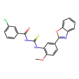 N-[[5-(1,3-benzoxazol-2-yl)-2-methoxyphenyl]carbamothioyl]-3-chlorobenzamide structure