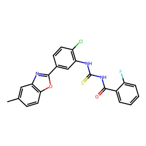N-[[2-chloro-5-(5-methyl-1,3-benzoxazol-2-yl)phenyl]carbamothioyl]-2-fluorobenzamide structure