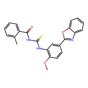 N-[[5-(1,3-benzoxazol-2-yl)-2-methoxyphenyl]carbamothioyl]-2-methylbenzamide structure