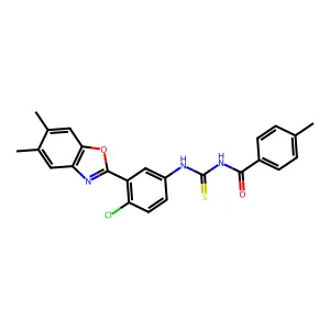 N-[[4-chloro-3-(5,6-dimethyl-1,3-benzoxazol-2-yl)phenyl]carbamothioyl]-4-methylbenzamide structure