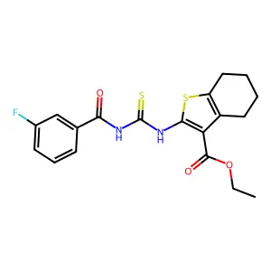 ethyl 2-({[(3-fluorophenyl)carbonyl]carbamothioyl}amino)-4,5,6,7-tetrahydro-1-benzothiophene-3-carboxylate structure