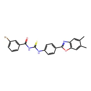 3-bromo-N-[[4-(5,6-dimethyl-1,3-benzoxazol-2-yl)phenyl]carbamothioyl]benzamide structure