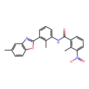 2-methyl-N-[2-methyl-3-(5-methyl-1,3-benzoxazol-2-yl)phenyl]-3-nitrobenzamide structure