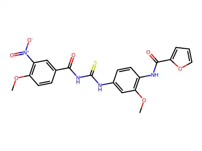 N-(2-methoxy-4-(3-(4-methoxy-3-nitrobenzoyl)thioureido)phenyl)furan-2-carboxamide structure