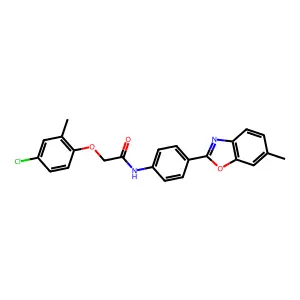 2-(4-chloro-2-methylphenoxy)-N-[4-(6-methyl-1,3-benzoxazol-2-yl)phenyl]acetamide structure