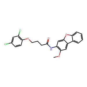 4-(2,4-dichlorophenoxy)-N-(2-methoxydibenzofuran-3-yl)butanamide structure