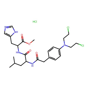 N-(N-((4-(Bis(2-chloroethyl)amino)phenyl)acetyl)-DL-leucyl)-L-histidine methyl ester, monohydrochloride structure