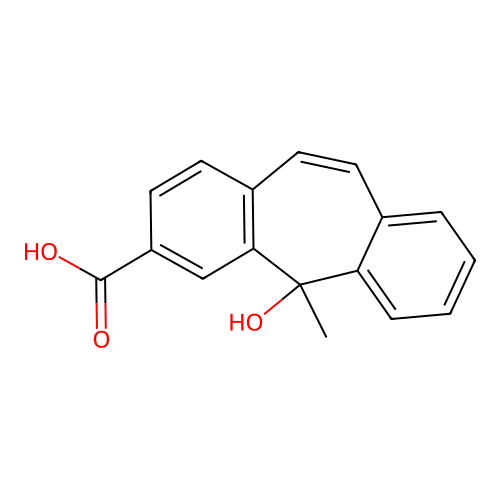 5-Hydroxy-5-methyl-5H-dibenzo(a,d)cycloheptene-3-carboxylic acid structure