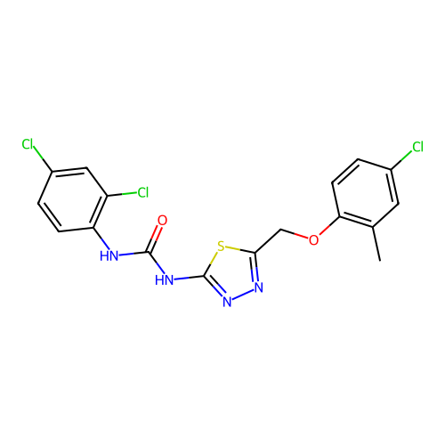 1-{5-[(4-chloro-2-methylphenoxy)methyl]-1,3,4-thiadiazol-2-yl}-3-(2,4-dichlorophenyl)urea structure