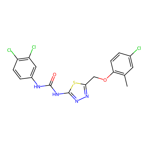 1-{5-[(4-chloro-2-methylphenoxy)methyl]-1,3,4-thiadiazol-2-yl}-3-(3,4-dichlorophenyl)urea structure