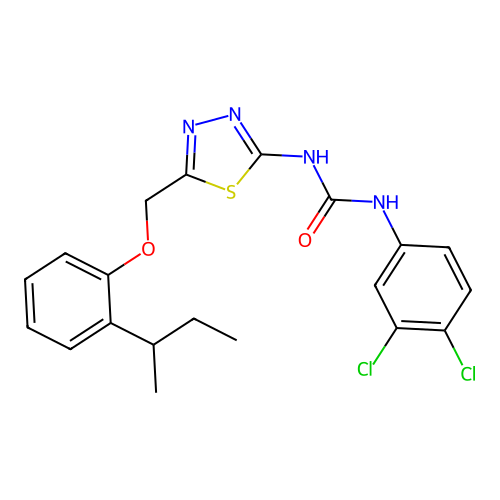 1-[5-[(2-butan-2-ylphenoxy)methyl]-1,3,4-thiadiazol-2-yl]-3-(3,4-dichlorophenyl)urea structure