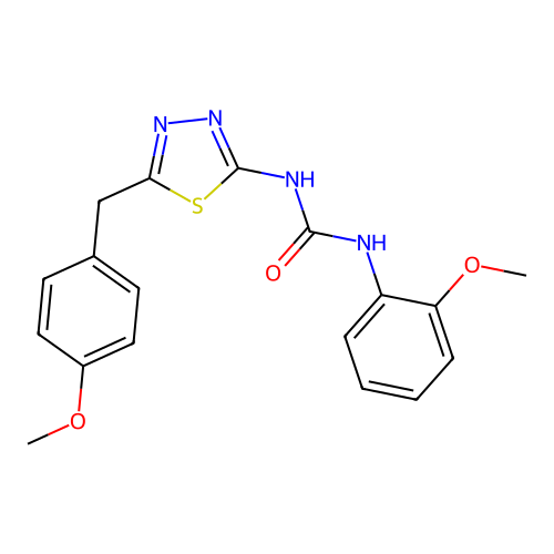 1-(5-(4-methoxybenzyl)-1,3,4-thiadiazol-2-yl)-3-(2-methoxyphenyl)urea structure