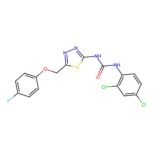 1-(2,4-Dichlorophenyl)-3-{5-[(4-fluorophenoxy)methyl]-1,3,4-thiadiazol-2-yl}urea structure