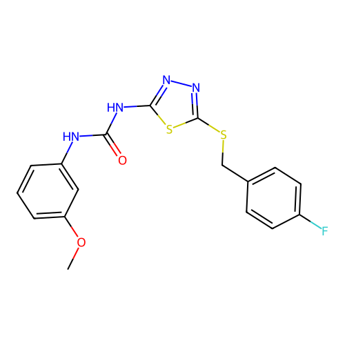 1-{5-[(4-Fluorobenzyl)sulfanyl]-1,3,4-thiadiazol-2-yl}-3-(3-methoxyphenyl)urea structure