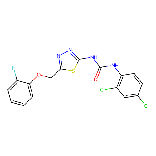 1-(2,4-Dichlorophenyl)-3-{5-[(2-fluorophenoxy)methyl]-1,3,4-thiadiazol-2-yl}urea structure
