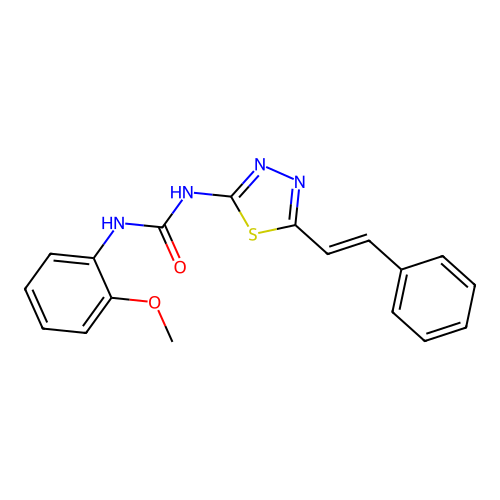 1-(2-methoxyphenyl)-3-{5-[(E)-2-phenylethenyl]-1,3,4-thiadiazol-2-yl}urea structure