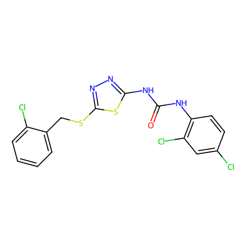 1-{5-[(2-chlorobenzyl)sulfanyl]-1,3,4-thiadiazol-2-yl}-3-(2,4-dichlorophenyl)urea structure
