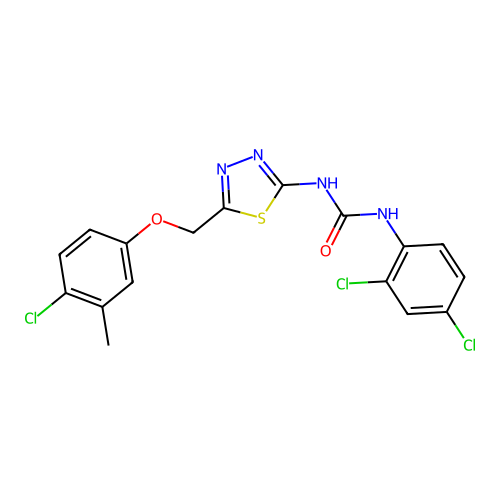 1-{5-[(4-chloro-3-methylphenoxy)methyl]-1,3,4-thiadiazol-2-yl}-3-(2,4-dichlorophenyl)urea structure