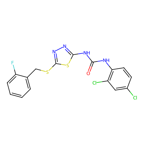1-(2,4-dichlorophenyl)-3-{5-[(2-fluorobenzyl)sulfanyl]-1,3,4-thiadiazol-2-yl}urea structure