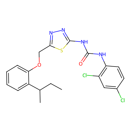 1-(5-{[2-(butan-2-yl)phenoxy]methyl}-1,3,4-thiadiazol-2-yl)-3-(2,4-dichlorophenyl)urea structure