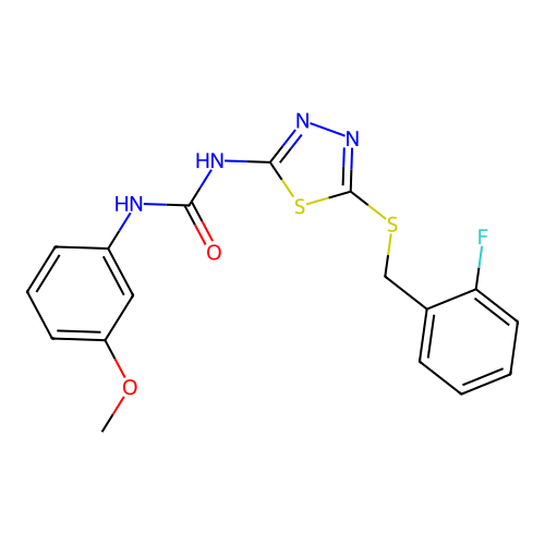 1-{5-[(2-Fluorobenzyl)sulfanyl]-1,3,4-thiadiazol-2-yl}-3-(3-methoxyphenyl)urea structure