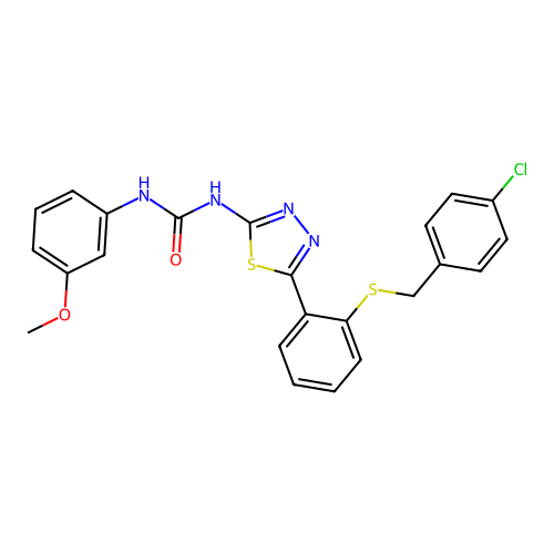 1-(5-{2-[(4-chlorobenzyl)sulfanyl]phenyl}-1,3,4-thiadiazol-2-yl)-3-(3-methoxyphenyl)urea structure