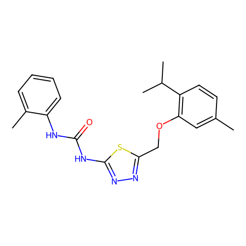 1-(5-((2-isopropyl-5-methylphenoxy)methyl)-1,3,4-thiadiazol-2-yl)-3-(o-tolyl)urea structure