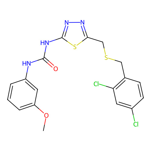 1-(5-{[(2,4-dichlorobenzyl)sulfanyl]methyl}-1,3,4-thiadiazol-2-yl)-3-(3-methoxyphenyl)urea structure
