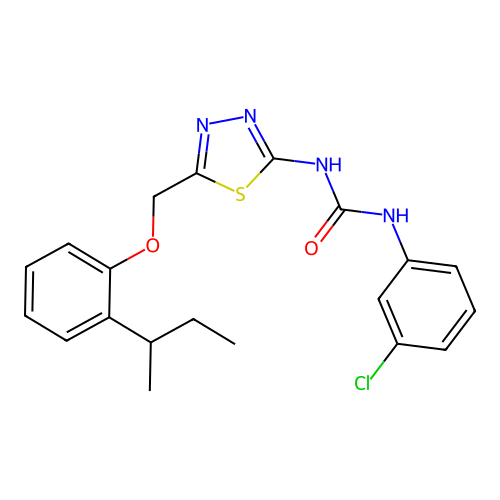 1-(5-((2-(sec-butyl)phenoxy)methyl)-1,3,4-thiadiazol-2-yl)-3-(3-chlorophenyl)urea structure