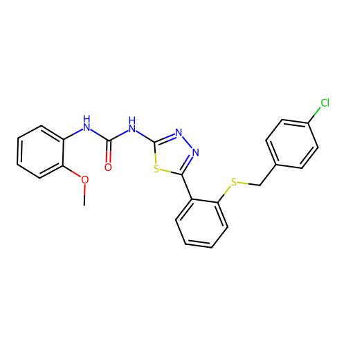 1-(5-{2-[(4-chlorobenzyl)sulfanyl]phenyl}-1,3,4-thiadiazol-2-yl)-3-(2-methoxyphenyl)urea structure