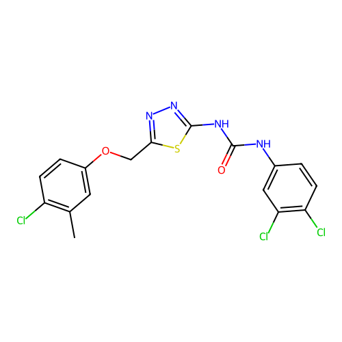 1-{5-[(4-chloro-3-methylphenoxy)methyl]-1,3,4-thiadiazol-2-yl}-3-(3,4-dichlorophenyl)urea structure