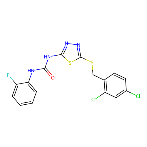 1-{5-[(2,4-dichlorobenzyl)sulfanyl]-1,3,4-thiadiazol-2-yl}-3-(2-fluorophenyl)urea structure