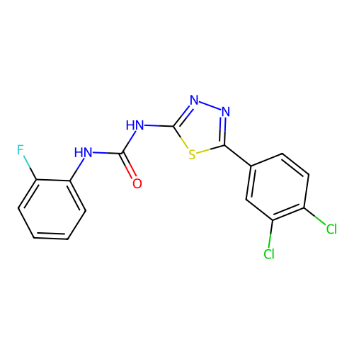 1-[5-(3,4-Dichlorophenyl)-1,3,4-thiadiazol-2-yl]-3-(2-fluorophenyl)urea structure